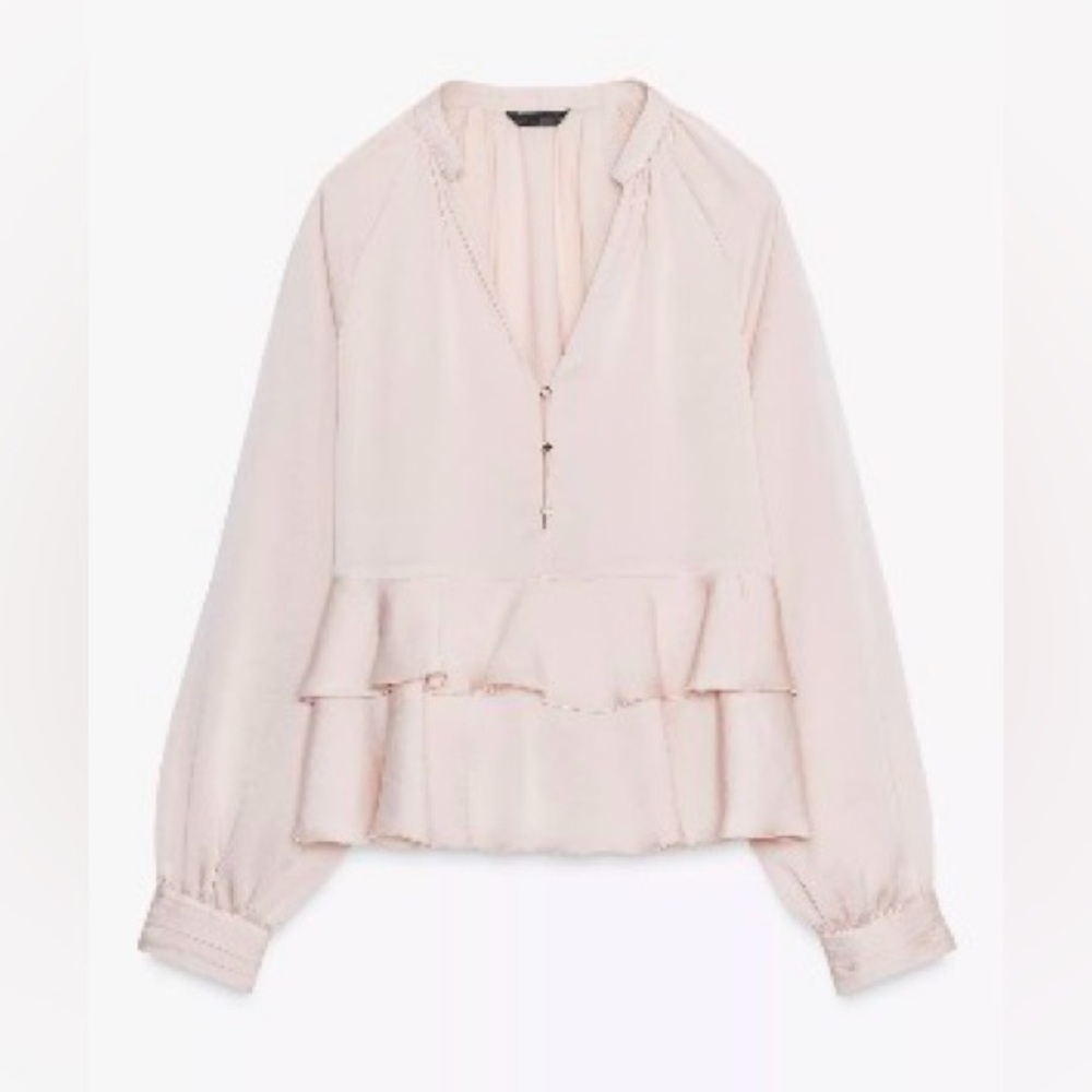 ZARA PINK RUFFLED BLOUSE SIZE M - Picture 5 of 9